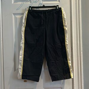 Navy Blue Cropped Pants with white and yellow stripe - S